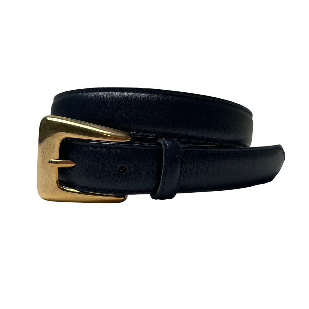 Unbranded Women Classic Gold Buckle Leather Belt Size Large Navy Blue Minimalist